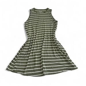 XXL Time & Tru Striped Dress – Green/White Sleeveless Soft & Cozy